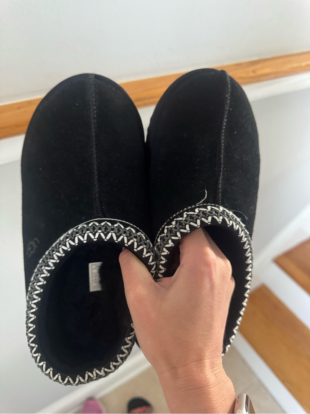 UGG Black Suede Women's Slip-On Slippers with Contrast Stitch